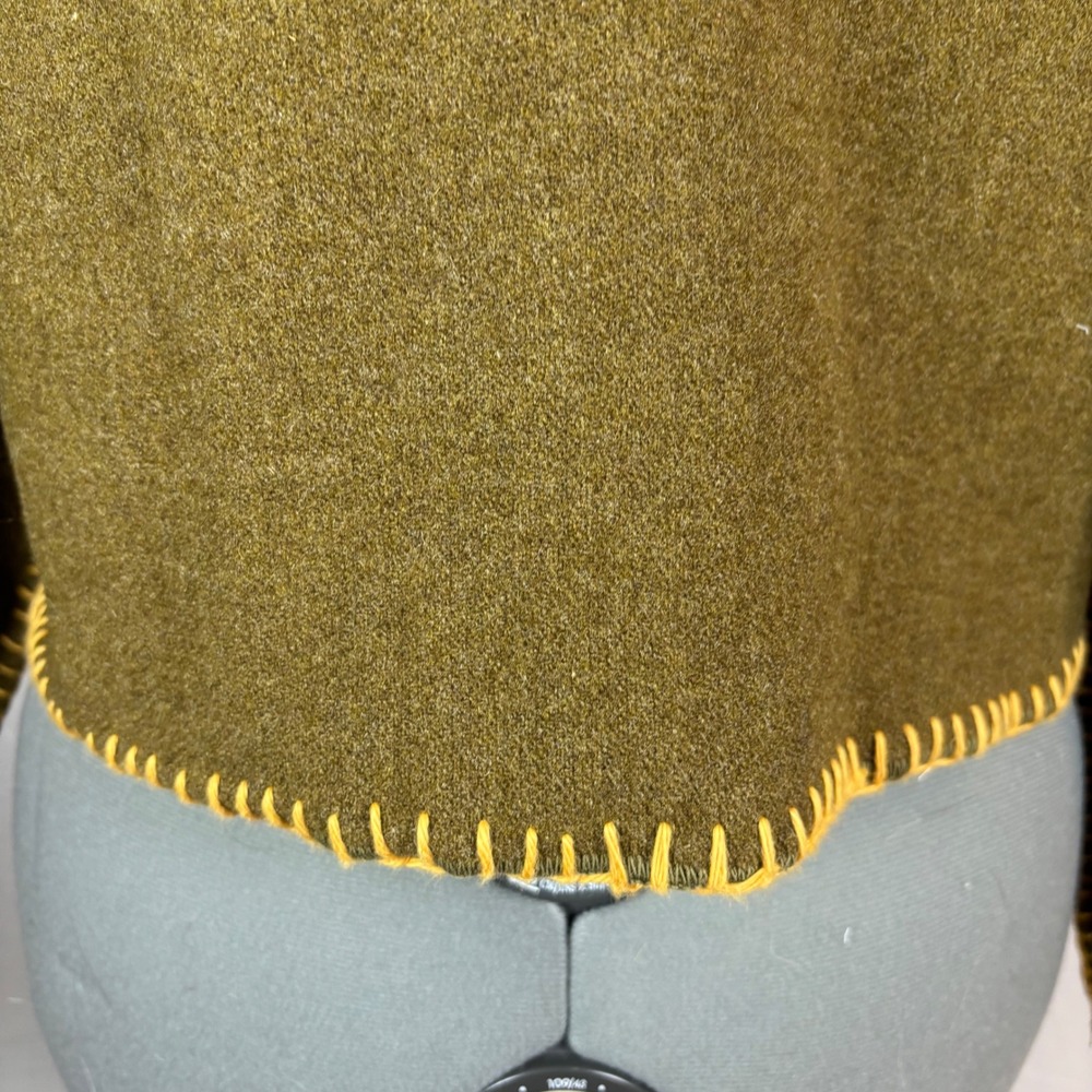 Handcrafted Olive Green Wool Hooded Cropped Bog Jacket with Yellow Stitching | L - Picture 11 of 16